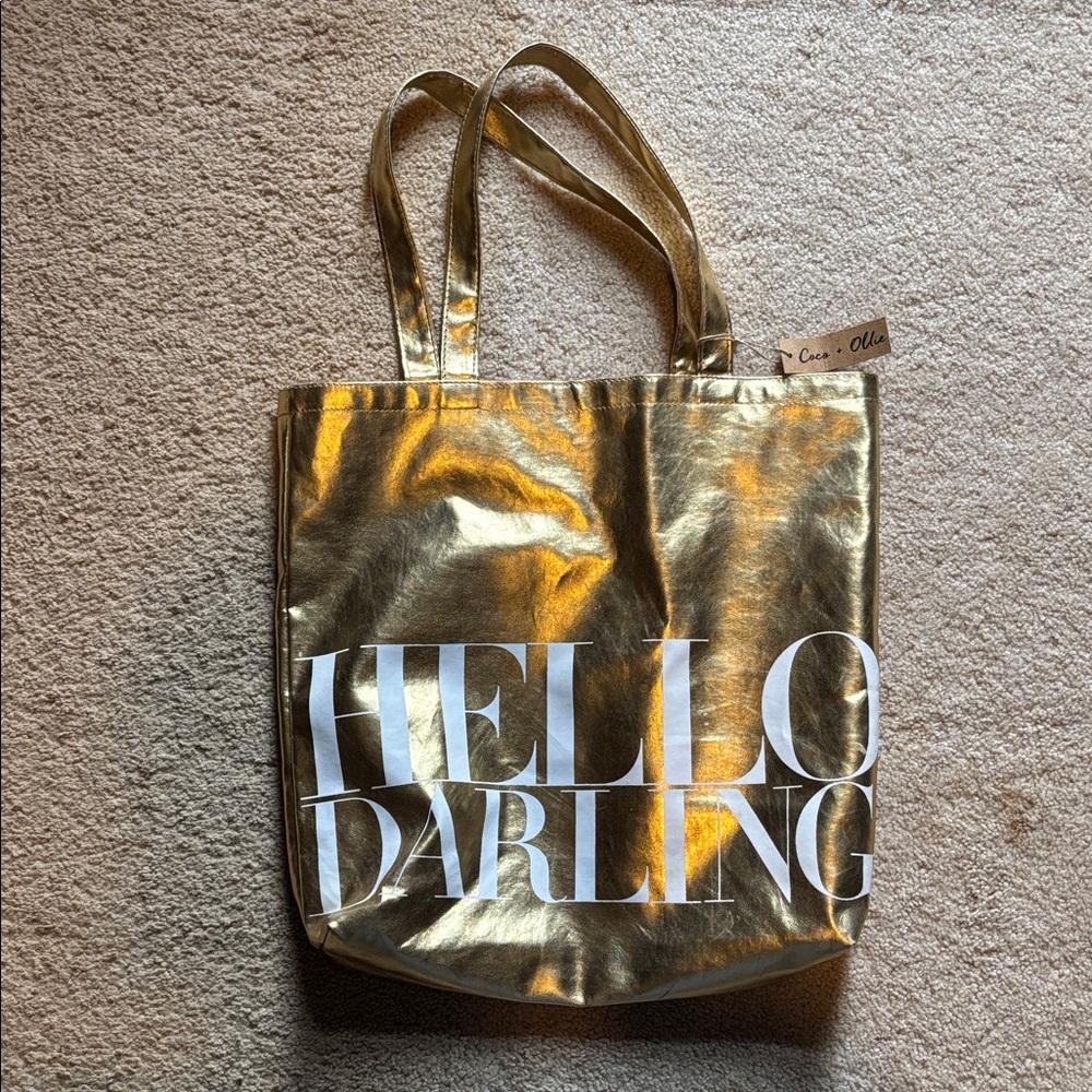 HELLO DARLING Gold Tote Bag
